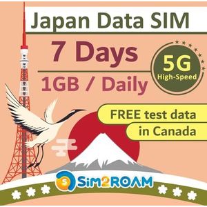 Japan ALLEEN gegevens Simkaart 7dagen|1 GB/dagelijks 5G/4G LTE snelle internetgegevens|Dubbele lokale Japanse vervoerders,Softbank en KDDI|Prepaid reissimkaart|GEEN telefoonnummer短期帰国・短期来日最適・安心日本語サポート