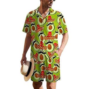 Mexicaanse avocado met sombrero Hawaïaans pak voor heren, 2-delige strandoutfit, shirt en korte broek, bijpassende set