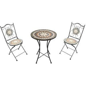 AXI Amélie 3-delige Mozaïek Bistroset Ster Grijs/bruin | Bistro Set met tafel & 2 stoelen | Balkonset van metaal & Mozaïek design