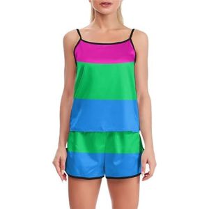 Polysexual Pride Vlag LGBT Grappige Pyjama Set Voor Vrouwen Verstelbare Tank Top En Shorts Homewear Gedrukt