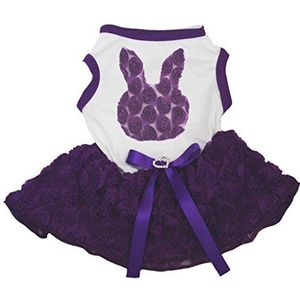 Petitebelle Bloemen Bunny Gezicht Wit Katoen Shirt Tutu Puppy Hond Jurk, Medium, Purple Floral Tutu