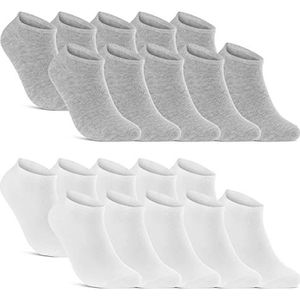 10 | 20 | 30 Sneaker Sokken Heren & Dames Zwart Wit Grijs Katoen (10x Grijs + 10x Wit 35-38)