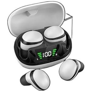 In Ear Hoofdtelefoon Mini Onzichtbare Slaap Oordopjes Bluetooth 5.3 Hoofdtelefoons Oordopjes Met Microfoon HiFi Stereo Ruisonderdrukking Waterdichte Headset ruisonderdrukkende headsets(White)