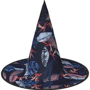 TyEdee Halloween Heks Hoed Wizard Spooky cap Mannen Vrouwen, voor Halloween Party Decor en Carnaval Hoeden -Blauwe en oranje vogel