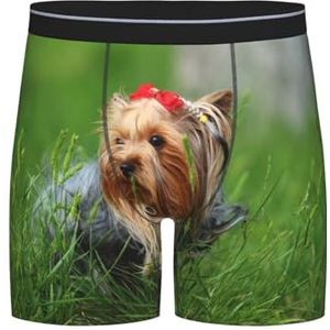 GRatka Boxer slips, heren onderbroek boxer shorts been boxer slips grappig nieuwigheid ondergoed, Yorkshire terrier gazon schattige honden Ummer rode strik, zoals afgebeeld, XXL