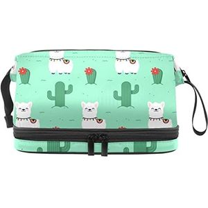Grote capaciteit reizen cosmetische tas, schattige lachende alpaca patroon, make-up tas, waterdichte make-up tas organisator, Meerkleurig, 27x15x14 cm/10.6x5.9x5.5 in