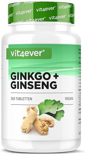 Ginkgo + Ginseng - 365 Tabletten - Speciaal Extract - Hoge Dosis - Getest in Laboratorium - Ginkgo Biloba + Koreaanse Ginseng - Veganistisch