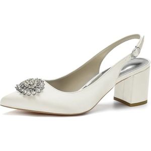 Slingback Hakken Voor Vrouwen Blokhak Puntige Gesloten Teen Dikke Hak Slip Op Trouwjurk Schoenen,ivoor,35 EU