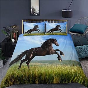 Jongens Beddengoed 200X200 Cm Dieren Paard Kind Dekbedovertrek Set 3D Gedrukt Dekbedovertrek Met Ritssluiting Voor Tieners En Volwassenen Ultrazacht Microfiber Beddengoed -Hypoallergeen