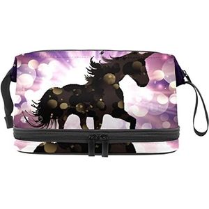 Grote capaciteit reizen cosmetische tas,Cool Unicorn met licht glanzende achtergrond, make-up tas, waterdichte make-up tas organisator, Meerkleurig, 27x15x14 cm/10.6x5.9x5.5 in
