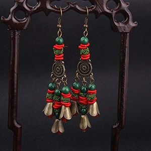 Vintage handgemaakte Chinese wind traditionele stenen bungelende oorbellen, etnische sieraden oorbellen,