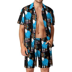 Pyjama Llama Hawaiiaanse bijpassende set 2-delige outfits button-down shirts en shorts voor strandvakantie