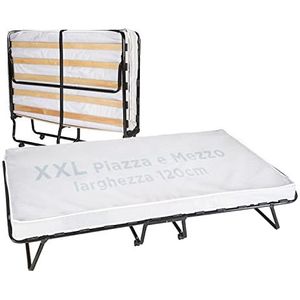 Cortassa - Vouwbed XXL, 120 x 200 cm, voor Frans bed met matras, hoogte 10 cm, frame met lattenbodem van hout, ruimtebesparend, met wielen (met polyurethaanmatras, breedte 120)