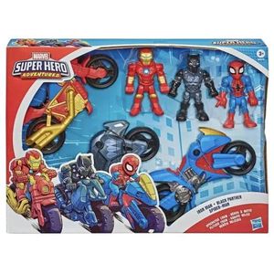 Marvel Super Hero Adventures Iron Man, Black Panther & Spider-Man Exclusieve Actiefiguur & Voertuig, 3 Count (Pack van 1), 2340432