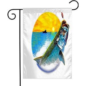 Tuin Vlag 30x45cm, Tarpon Vissen Springen Schilderen Oranje Variatie Dieren Wildlife Groene Sport Pole Decoratieve Vlag Muur Decor Vlaggen Banner, Voor Vieringen, Tuin