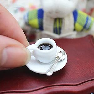 Yiifunglong Poppenhuis Poppenhuis Miniatuur Koffiekopje met Schotel Lepel Simulatie Pretend Speelgoed