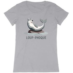 T-shirt met zeewolf, voor dames, bedrukt in Frankrijk, 100% biologisch katoen, cadeau voor dieren, verjaardag, grappig, origineel, Grijs, XL