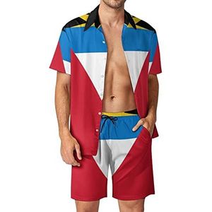 Vlag van Antigua en Barbuda, Hawaiiaanse sets voor heren, button-down trainingspak met korte mouwen, strandoutfits, XS