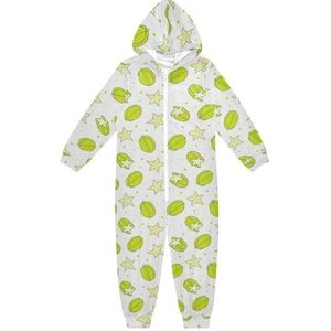 LI ZHI XIN Kinderpyjama met capuchon uit één stuk jongens meisjes jumpsuits kinderen onesie slaappak alles in één pyjama winter warm thuis jumpsuit 5-14 jaar fruit sterfruit patroon groen, Meerkleurig