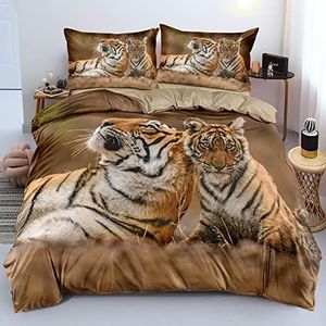 Tijger Koppels Dekbedovertrek 200x200,3D Wild Dieren Thema Beddengoed Set Volwassen Jongens Tieners Luxe Kaki Dekbedovertrek Enkele Dubbele Koning Zacht Lichtgewicht Dekbed Set,140x200cm