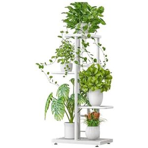 JMORCO Plantenstandaard voor buiten 4 niveaus 5 potplantenstandaard, meerdere bloempothouderplanken, plantenbak, opbergorganizer, display voor binnen, tuin, balkon (wit)