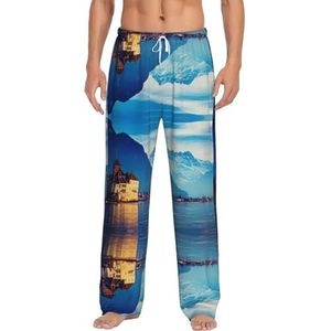 Lake Geneva Lange loungewear voor heren, nachtkleding, pyjamabroek, nachtkleding met zakken en trekkoord, Wit, S