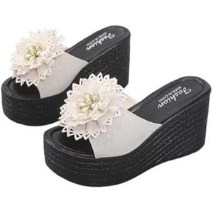 LDOZ Dames sandalen strand bloemen knoop mode Romeinse sleehak sandalen voor(Beige,9.5)