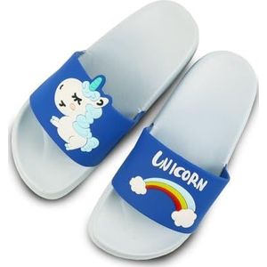 Kdemeng Kids Slide Sandalen Zomer Strand Slippers Meisjes Jongens Douche Slippers Antislip Zwembad Sliders, Pony Blauw, 24/25 EU