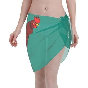 Rode kipprint elegante strandwrap, bikini cover-up, badkleding jurk, voor vrouwen, perfect voor zwembad en resort, Zwart, one size