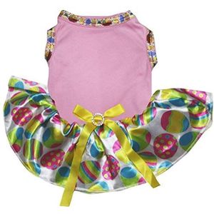 Petitebelle Pasen Thema Plain Katoen Shirt Tutu Puppy Hondenjurk (Roze/Regenboog Eieren, X-Small)