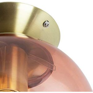 QAZQA - Art Deco Art deco plafondlamp messing met roze glas - Pallon | Woonkamer | Slaapkamer | Keuken - Glas Bol - E27 Geschikt voor LED - Max. 1 x 25 Watt