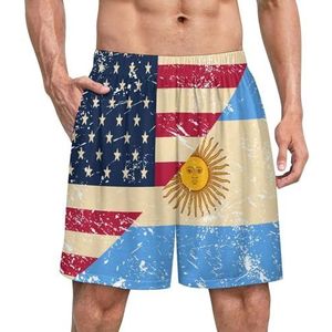 USA En Argentinië Retro Vlag Grappige Pyjama Shorts Voor Mannen Pyjama Bottoms Heren Nachtkleding Met Zakken Zacht