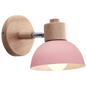 iDEGU Moderne plafondlamp, wandlampen voor slaapkamer, eenvoudige E27, binnenverlichting, wandlamp van hout, ijzer, verstelbaar, lampen voor hal, woonkamer (1 stuk, roze)
