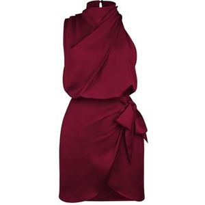 Mode Satijnen Mouwloze Halterjurken voor Dames, Bodycon Cocktailparty Mini-jurk(Color:Claret,Size:L)