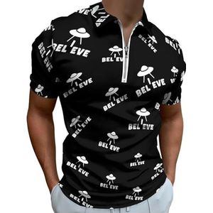 Geloof UFO Half Zip-up Polo Shirts Voor Mannen Slim Fit Korte Mouw T-shirt Sneldrogende Golf Tops Tees 4XL