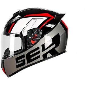 Full Face Motorhelm met Dubbele Achtervleugels DOT Gecertificeerd - Lichtgewicht en Duurzame Volwassen Motorfiets Straat Fietshelm (Gele lijnen, M)(Gray SER,X-Large)