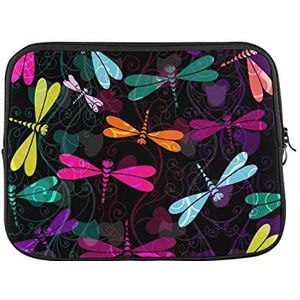 Laptophoes donker patroon met kleurrijke libellen en doorschijnende laptoptas voor mannen en vrouwen waterbestendige zachte notebook-tablet draagtas, voor laptop, notebook, 15 inch