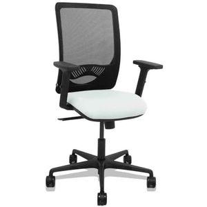 Zulema - Ergonomische bureaustoel met synchroonmechanisme, 2D-armen, rugleuning van ademend netstof, zwart, zitting met Bali-stof, wit, 65 mm wielen van nylon