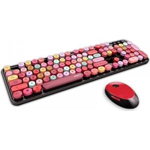 QPSJXN Kleurrijk draadloos toetsenbord en muisset met ronde keycaps en 2,4 GHz levensgrote schrijfstijl met computer (zwart rood)