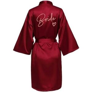 MdybF Badjas Bruiloft Team Bruid Robe Met Zwarte Letters Kimono Satijn Pyjama Bruidsmeisje Badjas, Wijn Red1, XXL