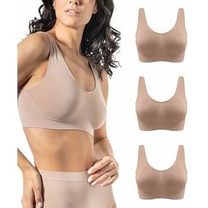 Risalti BH zonder beugel, brede schouders, 3 stuks - bralette voor dames van microvezel, messing bovendeel voor dames, elastisch, naadloos ondergoed - Made in Italy, Natuurlijk, XL/XXL