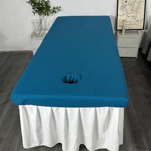 LDLCYCN Waterdichte Spa Massage Dekbed Gezicht Gat Oliebestendig Massagelaken Dunne Spa Massage Tafel Beschermhoes Met Elastische Band Rondom-Wrap Vierkant Hoofd, Blauw,75 x 190 (H)