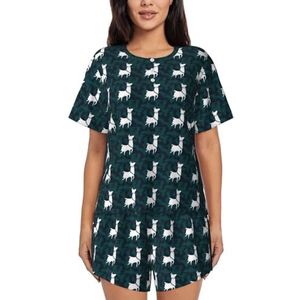 RIVETECH Alpaca lama print dames korte mouwen pyjama set pyjama lounge set met zakken,, Zwart, XL