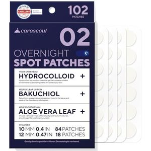 Caraseoul Overnight Pimple Patches – Dikkere Hydrocolloïde Pleisters in 2 Maten tegen Puistjes en Onzuiverheden, met Bakuchiol & Aloë Vera, Koreaanse Huidverzorging, Dermatologisch Getest [102 Stuks]