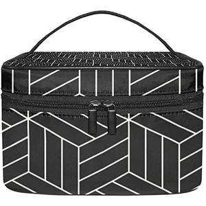 Make-up Organizer Bag, Reizen Make-up Tas Organizer Case Draagbare Cosmetische Tas voor Vrouwen en Meisjes Toiletries Zwart Japans Geïnspireerd Geometrisch Patroon-01, Meerkleurig, 22.5x15x13.8cm/8.9x5.9x5.4in