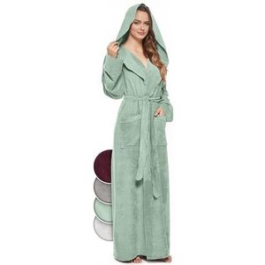 jazzylab Badjas voor dames, 100% katoen (340 g/m²) met capuchon, extra lang, Oeko-Tex, wollige badjas, saunajas, ochtendjas, huisjas, S