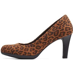 Clarks Women's Adriel Viola Pump, Dark Tan Leopard Suede, 10