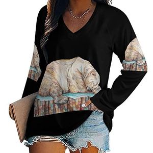 Sleeping Bear Tree Trunk nieuwigheid vrouwen blouse tops V-hals tuniek t-shirt voor legging lange mouw casual trui