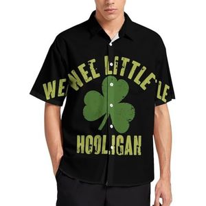Wee Little Hooligan zomershirt voor heren, casual korte mouwen, button-down blouse, strandtop met zak, 4XL