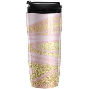 Roze met Gouden Marmeren Koffiekopjes Met Deksels Dubbele Muur Plastic Reizen Koffie Mok Verwijderbare Dranken Tumbler 350ml
